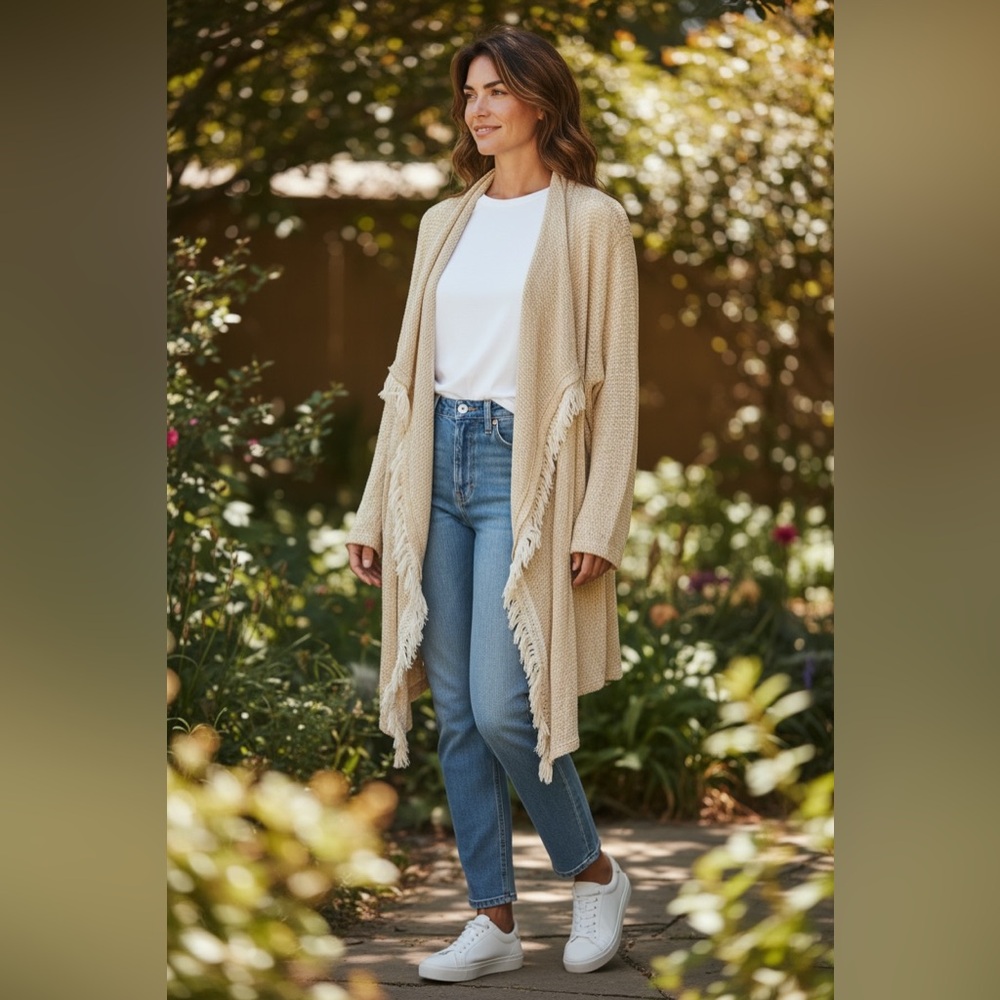 Arizona Jean Company Cream Fringe Cardigan